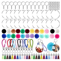 acrylic round shape keychain blank transparent ornament pendants and keychain tassels jump ring set for diy craft