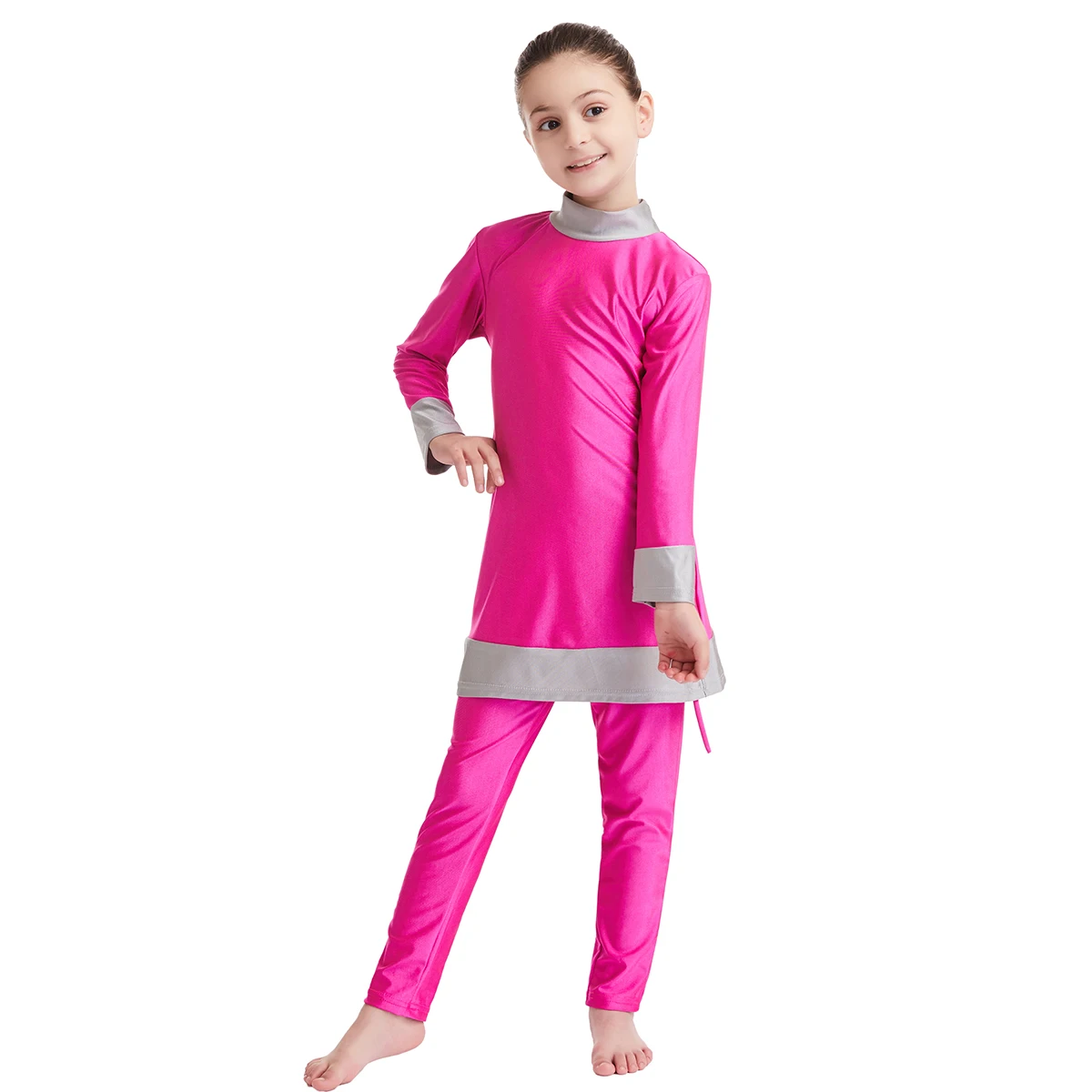 Muslim Children Girl's Swimwear Patchwork Full Coverage Swimsuits Summer Kids Quick Dry 3 Pieces Bathing Set Musulman Swim Suits