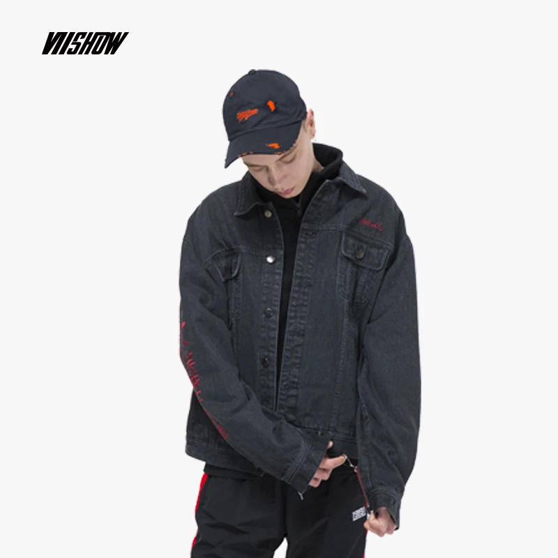 VIISHOW потертые рваные джинсовые куртки мужские хип хоп с принтом Модные джинсы