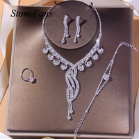 stonefans luxury wedding 4 piece rhinestone necklace set for women vintage summer bride bling fashion jewelry accessories charm