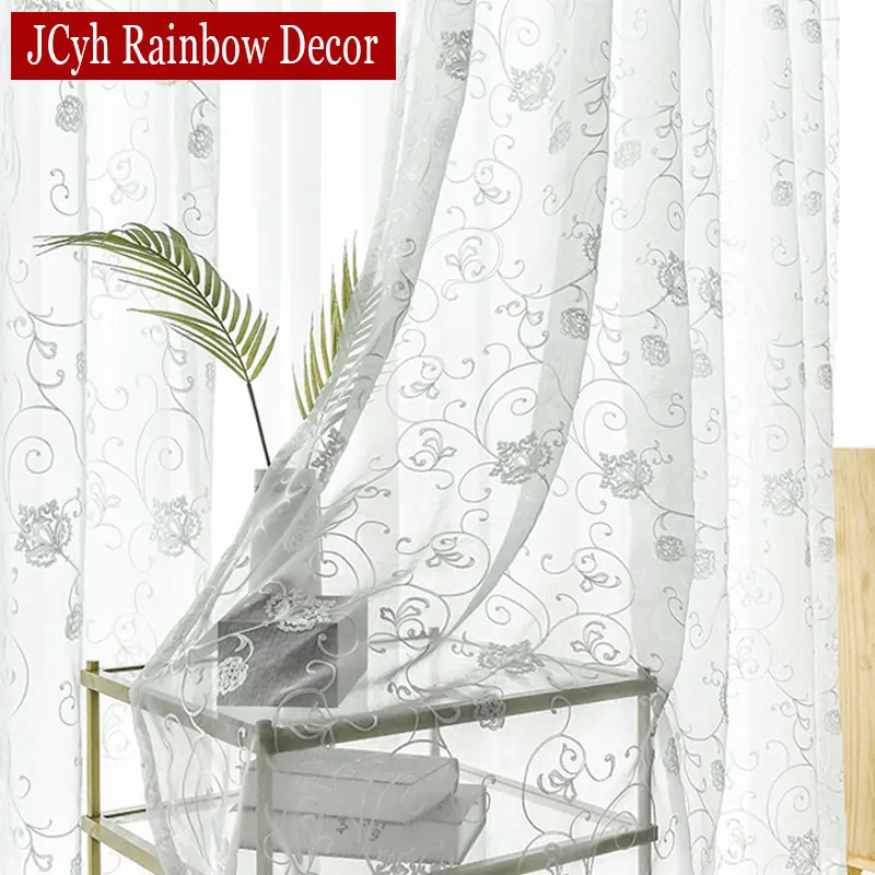 Вышитые цветочные тюлевые занавески для гостиной, белые прозрачные Занавески, занавески из вуали для спальни, тюлевые занавески на окно