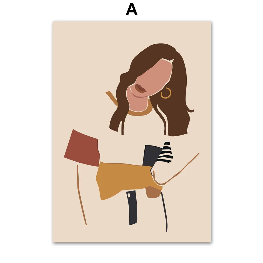 Абстрактная девушка оранжевая Рабочая стена в скандинавском стиле Картина на