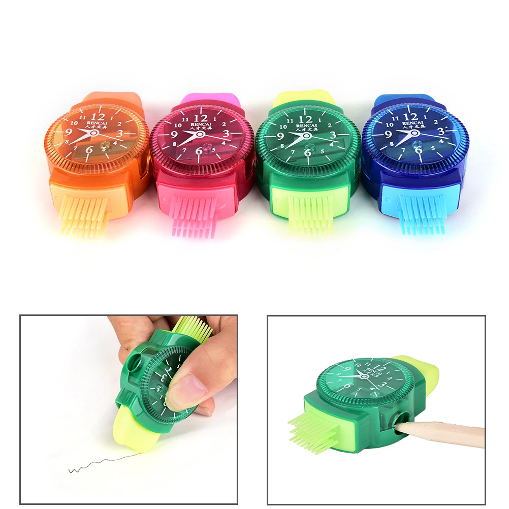 

3 In 1 Mini Novelty Wristwatch Modeling Pencil Sharpener With Eraser And Brush School Stationery Supplies Color Randomly