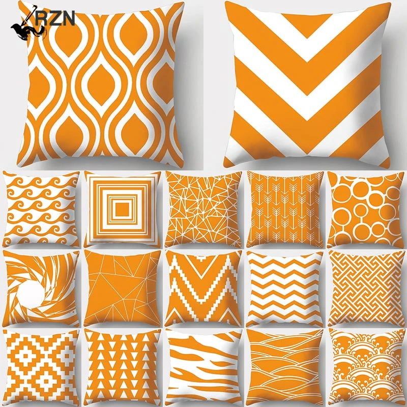 

2022 Resusable Orange Geometric Pillowcase Decorative Cushions Polyester Cushion Cover Throw Pillow Sofa Decoration Pillowcover