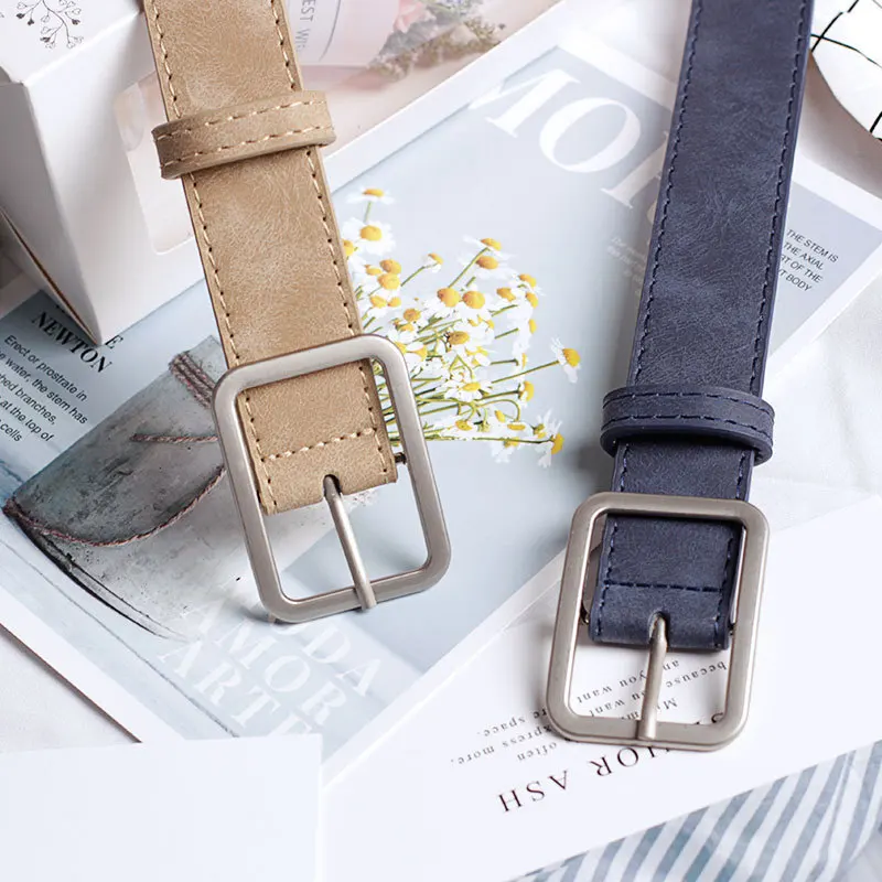 

2.8cm Wide Leather Waist Strap Belt Black Brown high quality Women Square Metal Buckle belts Ladies Female Belts for Jeans