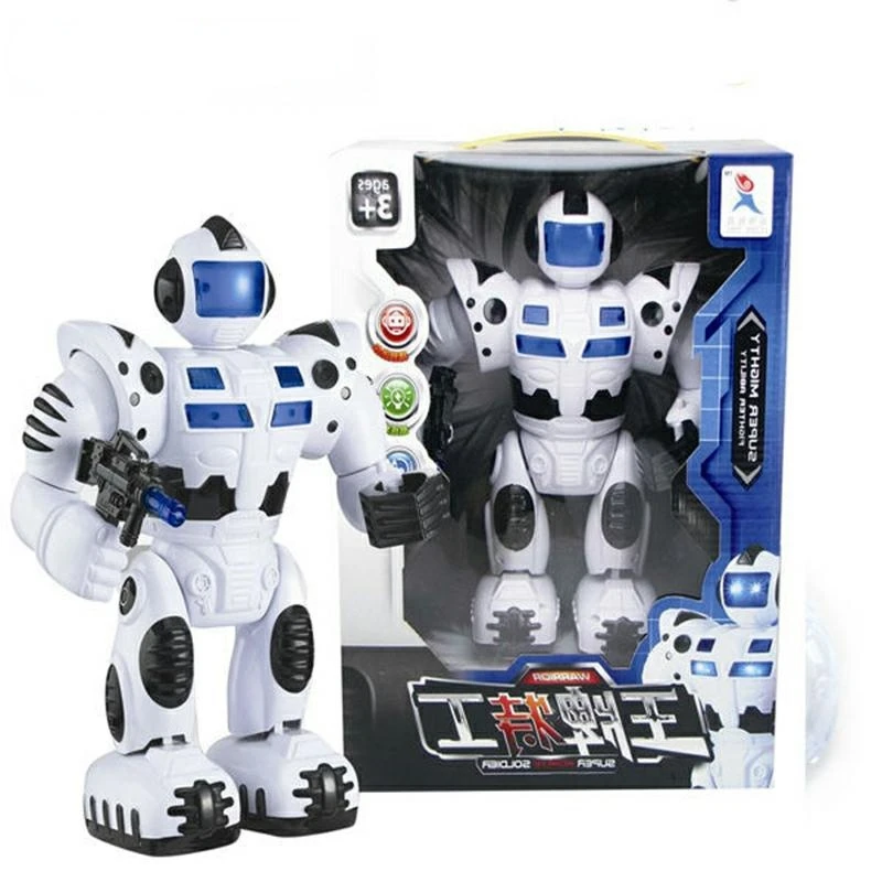 30CM New Hot Sale Children Electronic Toys Kids Super Robot Soldier White Toys Figures Lights Sound Walking Robot Toys