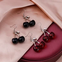 simple style 2 color resin cherry drop earrings for women valentines day jewelry accessories gifts