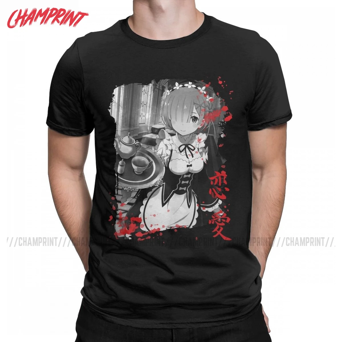 

Re Zero Rezero Rem T Shirts for Men Pure Cotton Vintage T-Shirts Round Collar Anime Manga Tees Short Sleeve Tops Printed