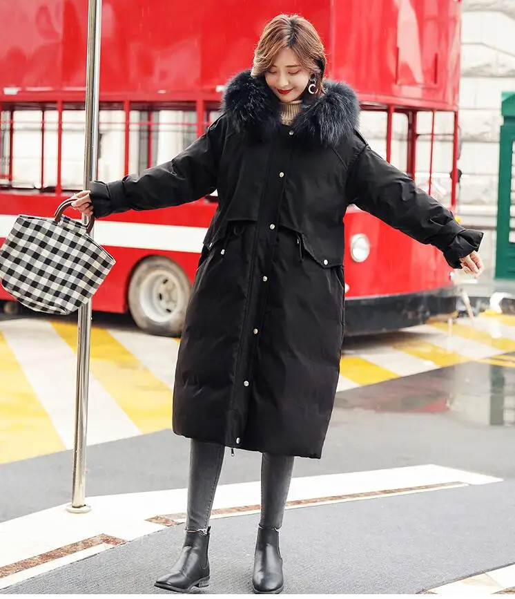 Зимний новый женский пуховик Черный свободный большой размер 2019 Модный