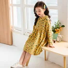 Детское Хлопковое платье с длинным рукавом, с отложным воротником, в Корейском стиле