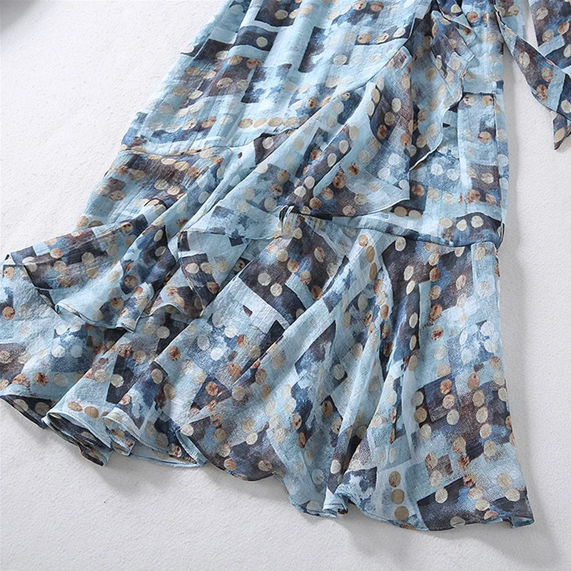 

Fashion Summer New Style Women'S Party Casual Vintage Elegant Chic V-Neck Streamer Asymmetrical Ruffled Patchwork Midi Dress