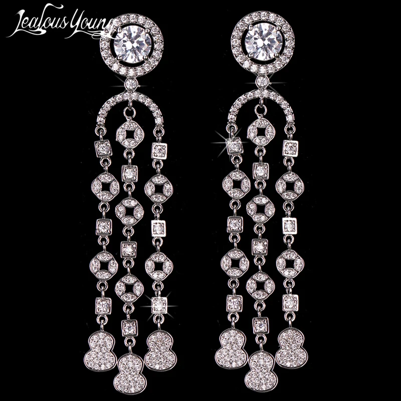 Роскошные модные длинные свадебные серьги подвески с кисточками из циркония для