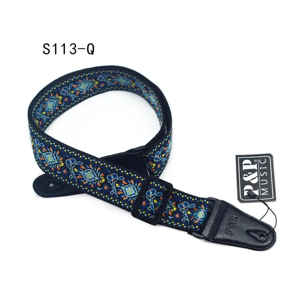 

Guitar Strap Embroidered Belt Adjustable Jacquard Band with Leather End for Bass Acoustic Electric Folk Guitar Instrument