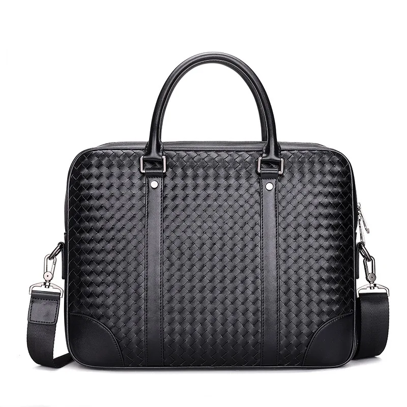 2021 Luxury Cow Genuine Leather Business Men's Briefcase Male Briefcase Shoulder Bag Men Messenger Bag Weave Tote Computer Bag