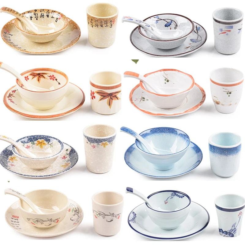 

Melamine Plates Bowl with Spoon Floral Print Elegant Dinner Set Dishes and Plates Sets Bone China Dinnerware Sets Plastic Plates