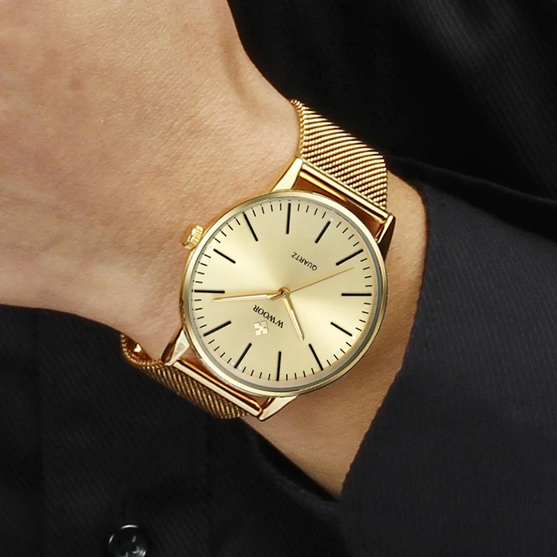 Часы WWOOR Мужские кварцевые ультратонкие водонепроницаемые из нержавеющей стали