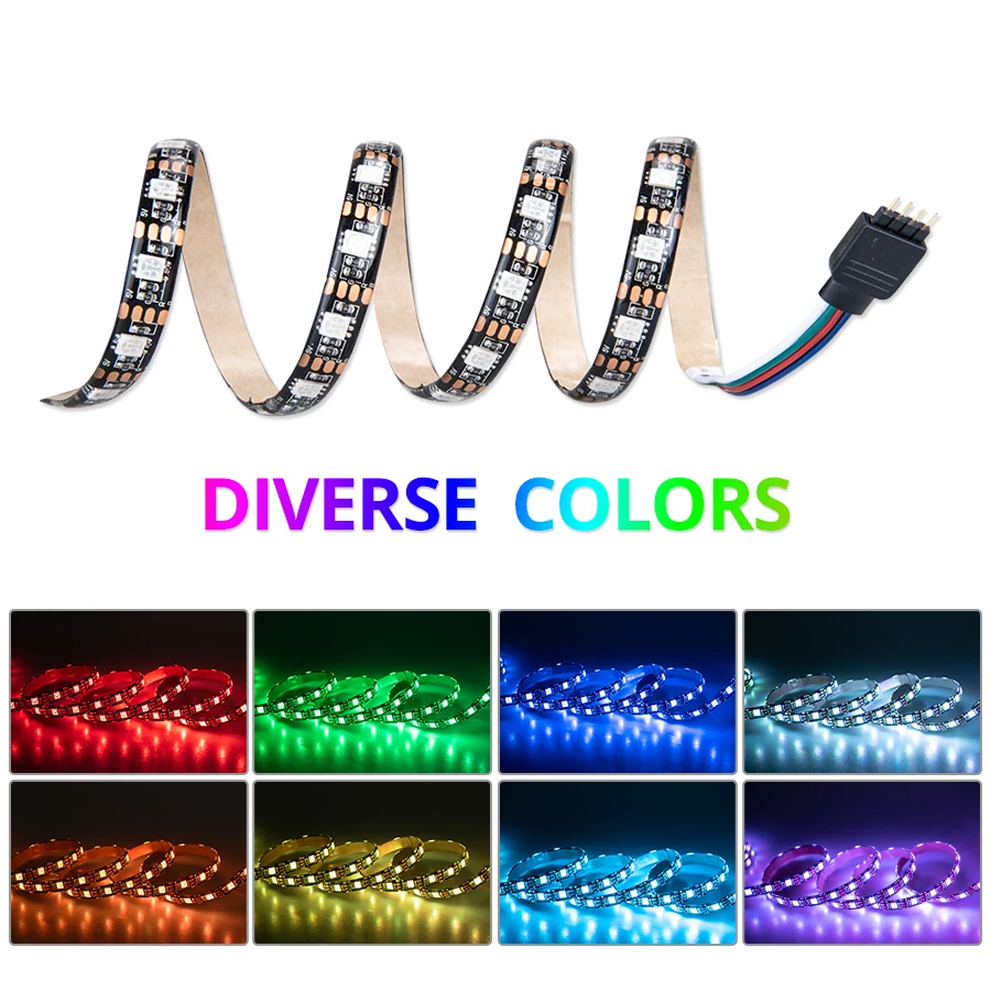 Светодиодная лента с питанием от USB, 5 В, Светодиодная лента USB 5050, 50 см, 1 м, 2 м, 3 м, 4 м, 5 м, освещение для ТВ фона, белый, черный, pcb 60 Светодиодный s/M настольная декоративная лампа