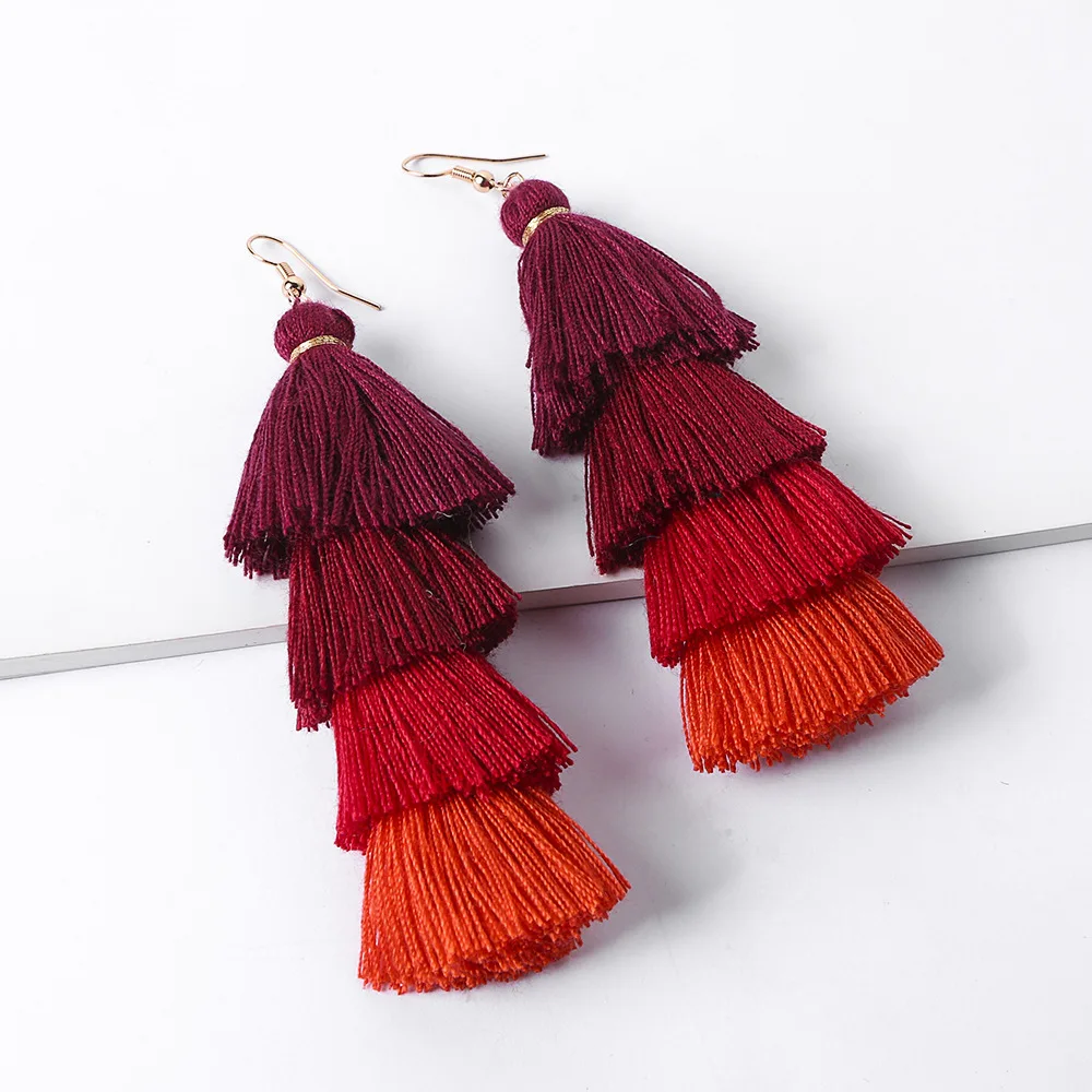 Bohemia 4 Layered white Tassel Earrings Dangle Fashion Jewelry Multi color Statement Fringe Long oorbellen For Women | Украшения и