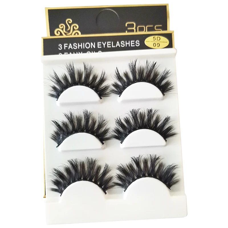 Норковые ресницы 3 пары Натуральные Черные Длинные Накладные ручной работы