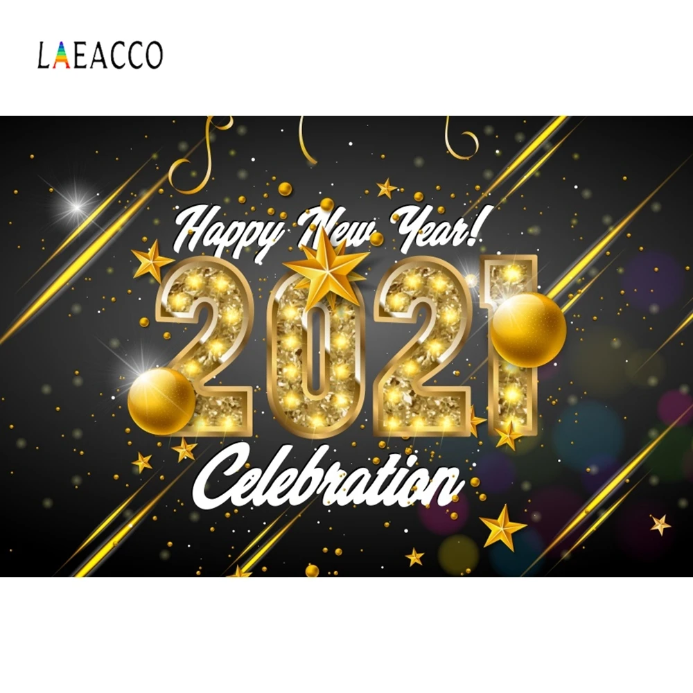 Laeacco Happy Новый год фон для фотосъемки с 2021 празднование звезды ленты изображением