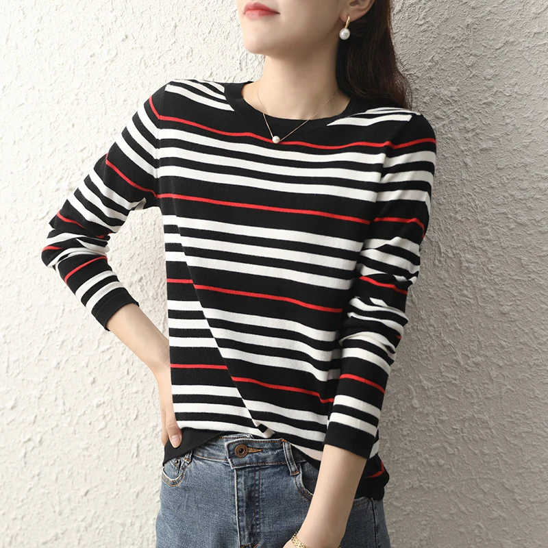 

100% Pure Cotton Women Women Autumn Winter Sweater Clothing O-neck Long Sleeve Woman Casual Basic Shirt Top free shipping