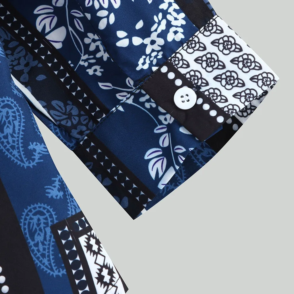 Рубашка Feitong мужская с принтом винтажная блуза длинным рукавом отложным