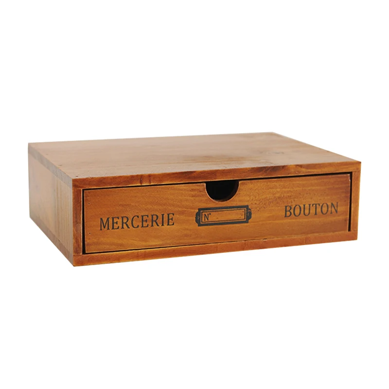 

1Layer Vintage Wooden Drawer Storage Box Retro Multi-layer Office Desktop Drawer Dividers Cosmetics Jewelry Finishing Storage