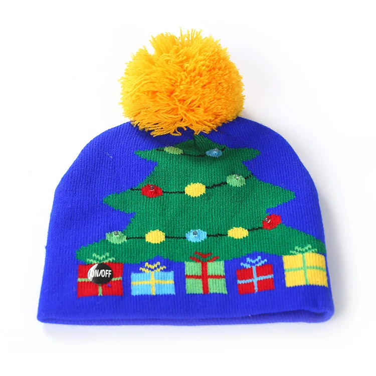 TREE BLUE Светодиодный головной убор на Рождество, вязаная шапка Санта Клауса для детей и взрослых, тёплая шапка с рисунком елки и снежинок, новогодняя и Рождественская вечеринка - Цвет: TREE BLUE