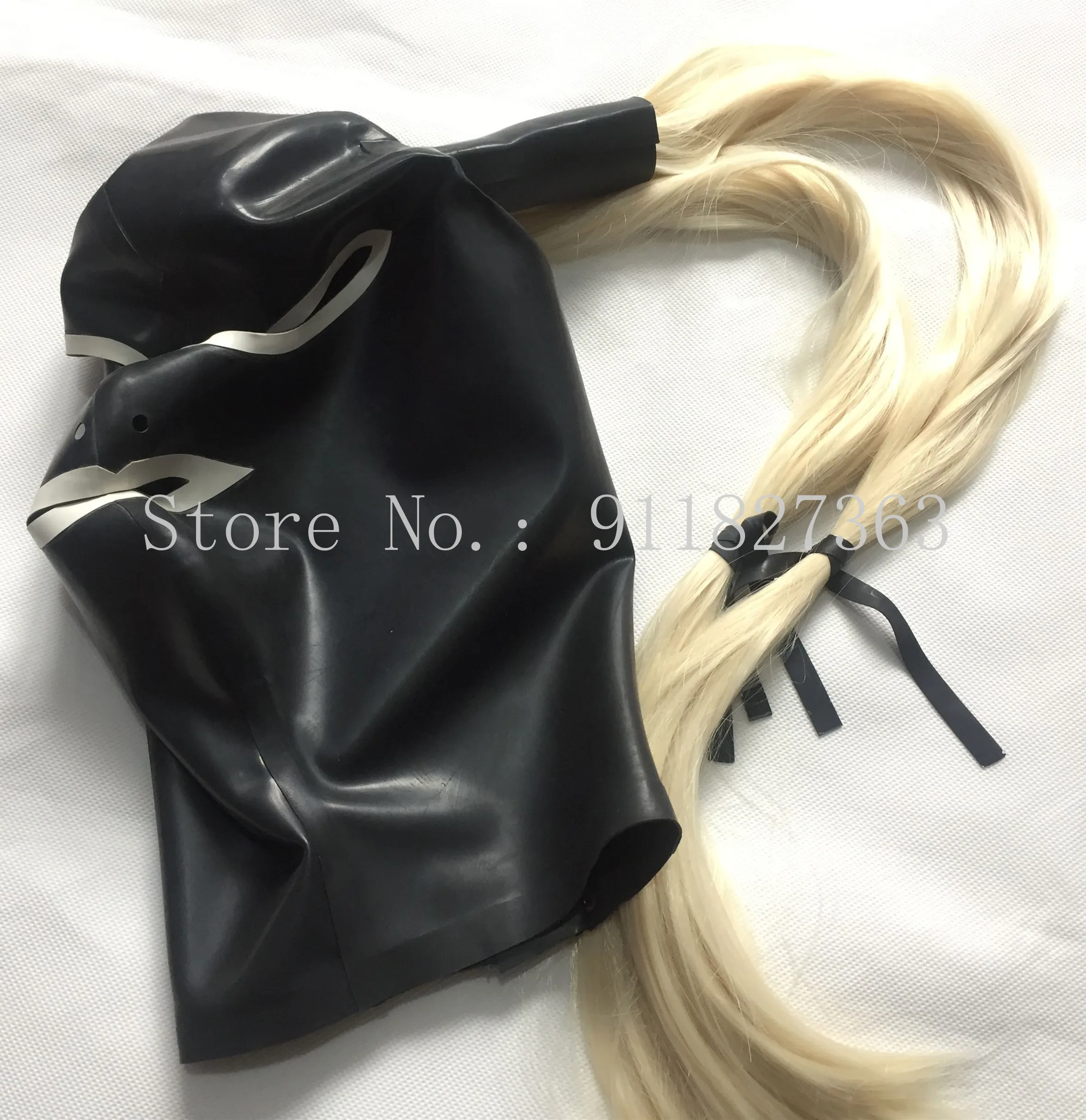 Латексная маска резиновый капюшон унисекс с париком резиновая Фетиш два парика