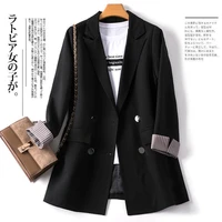 2019 women double breasted long blazers office lady small suit jacket ladies leisure black blazer loose female coat streetwear