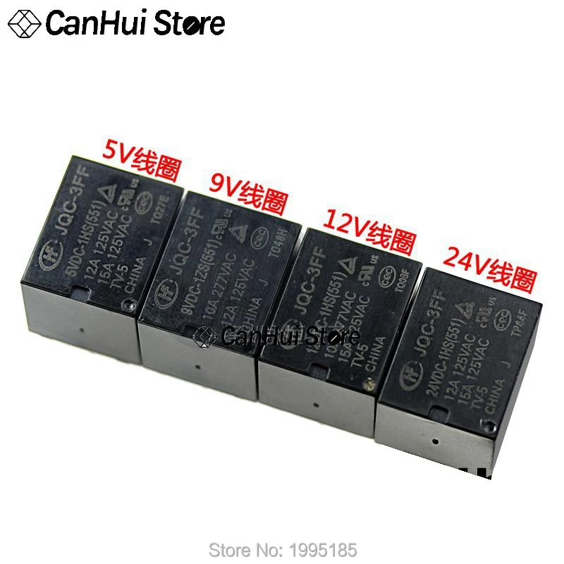 5 шт. HF JQC -3FF- 5VDC/9VDC/12VDC/24VDC -1HS(551) 4-контактный 10A/12A одна группа нормально открытых