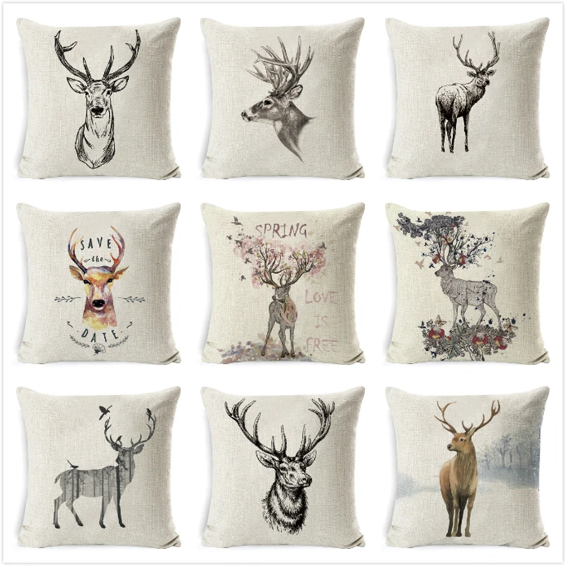 

Christmas Deer Cushion Cover Soft Plush Pillow Home Office Back Throw Pillow Cover Elk Christmas Pillow Case 45*45cm cojines