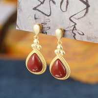 sa silverage chinese national wind earpiece red agate earrings 2021 women s925 sterling silver water drop womens earrings