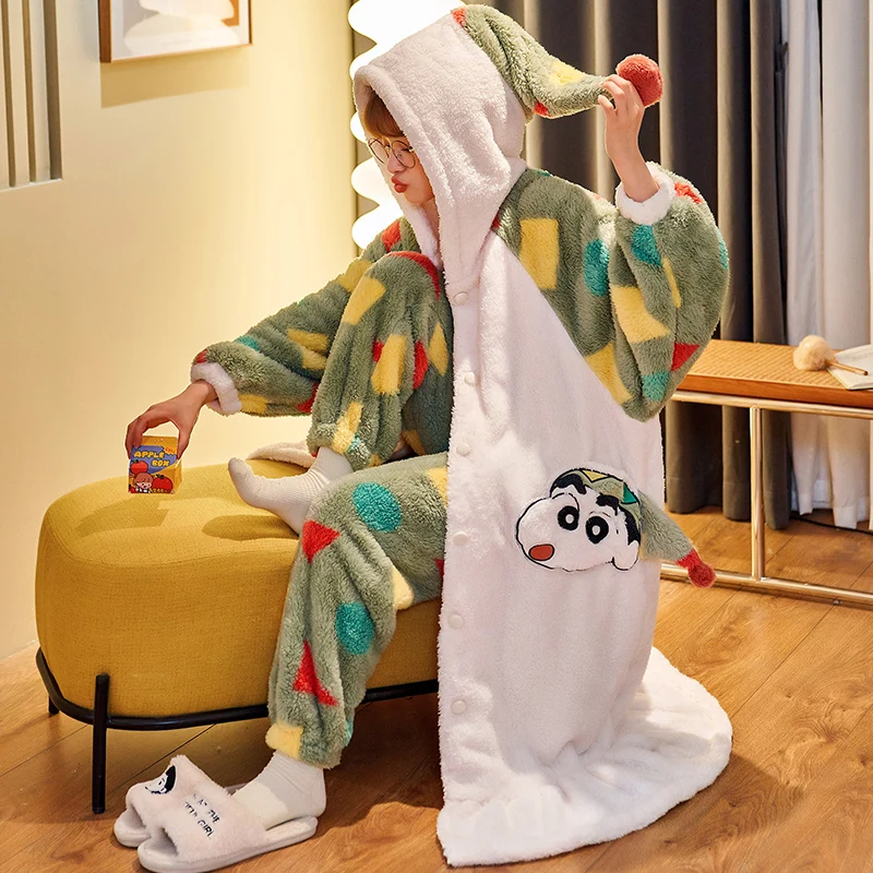 Халат с динозавром Женский зимний плотный теплый халат одежда для сна