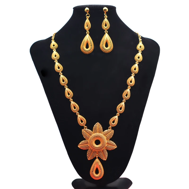 24K золото Цвет Большой Свадебный комплект ювелирных изделий невесты