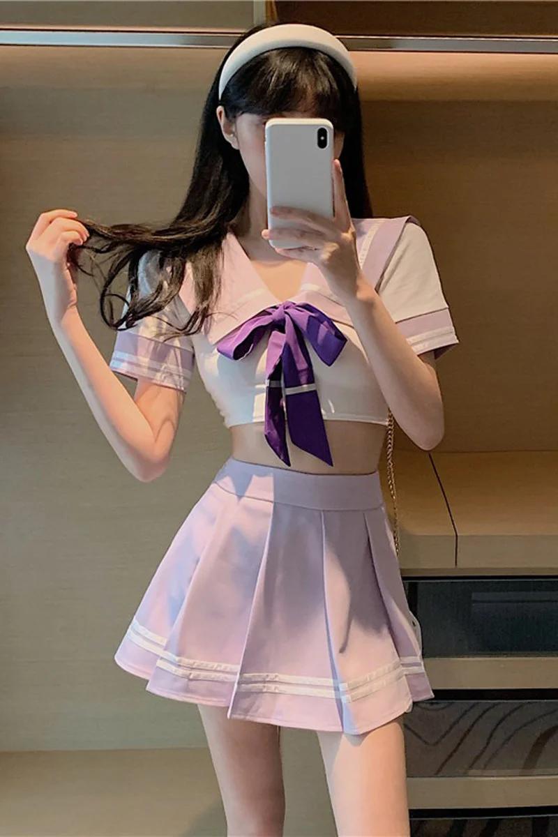 

A-Line Short skirt High Waist Sexy Uniform skirts 2021 Pink Korean Summer Sweet new style Suit Student outfit Elegant clothes