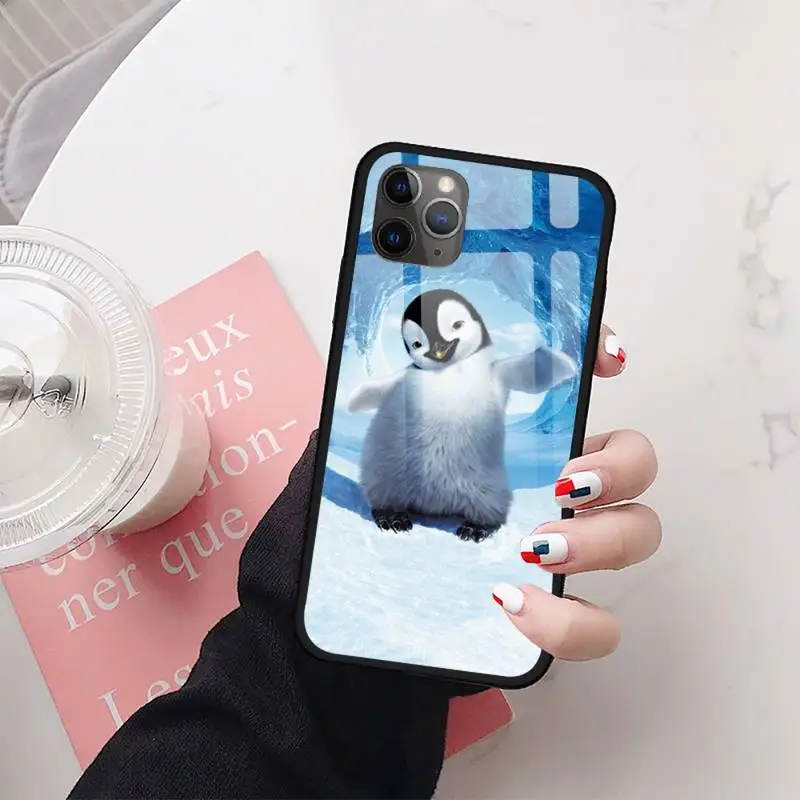 

happy feet lovely Phone Case Tempered glass For iphone 11 12 PRO MAX X XS XR 5C 6 6S 7 8 plus
