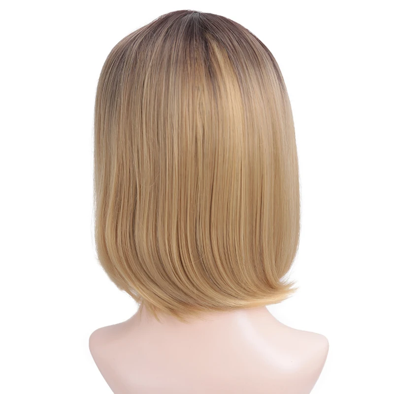 MUMUPI Ombre Brown Blonde Short Straight Heat Resistant Synthetic Hair Wig for Black/White Women Cosplay or Party Bob Wigs | Шиньоны и