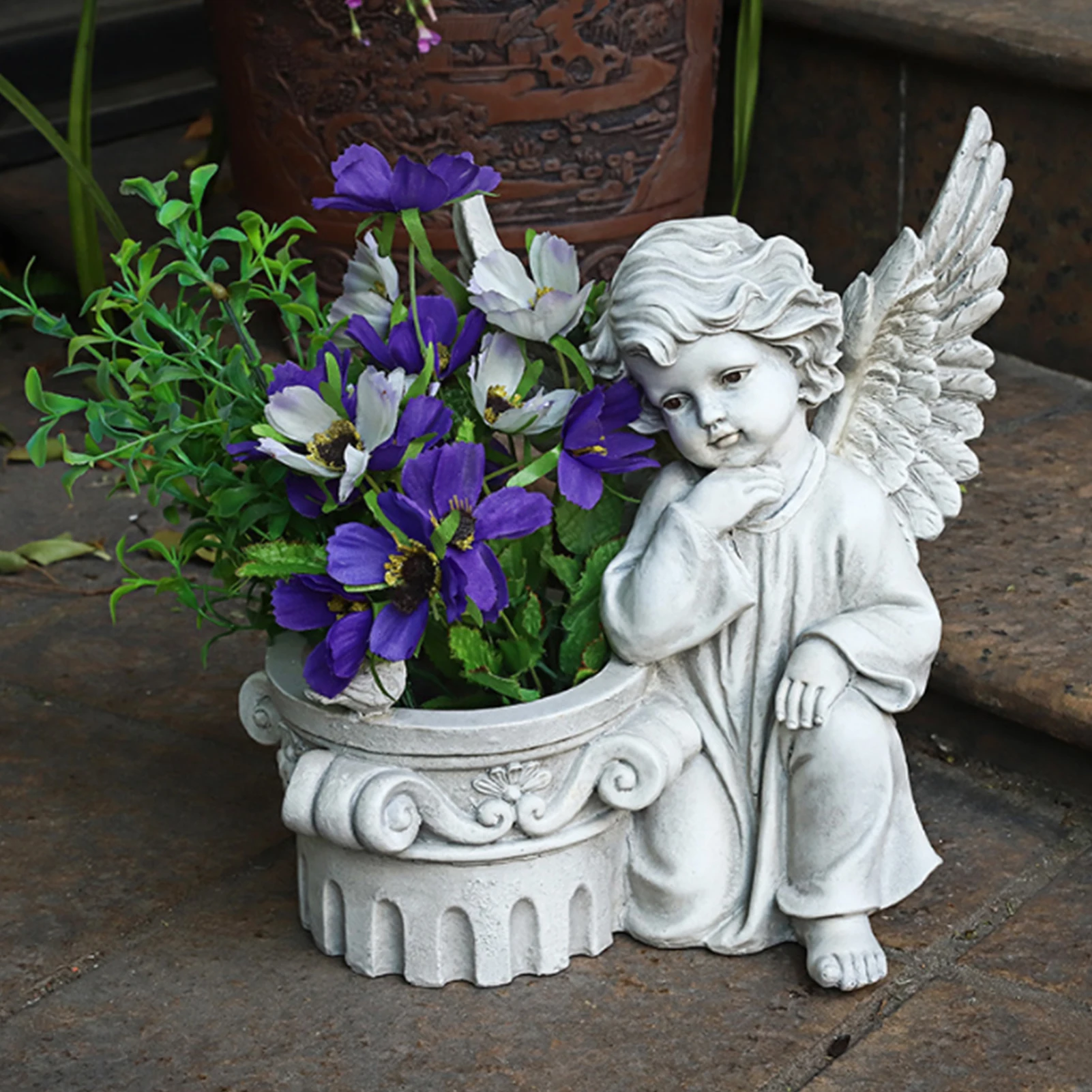 

Europe Style Resin Crafts Character Sculpture Flower Jar Garden Landscape Decoration Courtyard Villa Creative Angel Flower Pot