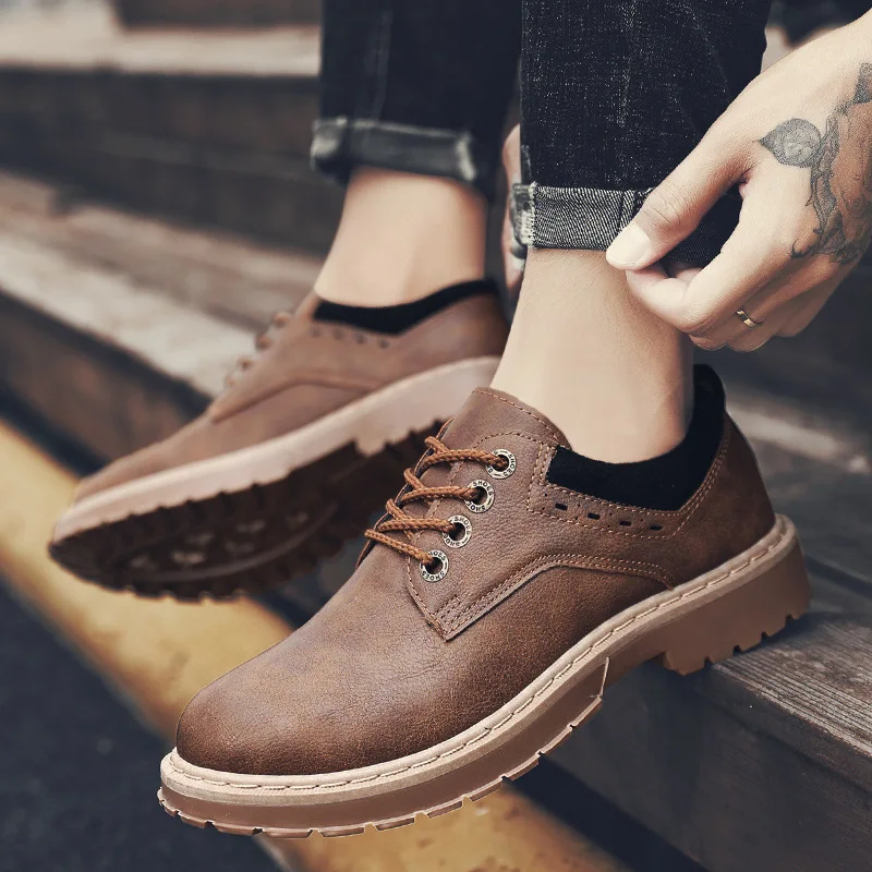 Beli Imaxanna Pria Kasual Musim Semi Kulit Sepatu Pria Martins Kulit Sepatu Tinggi Atas Sepatu Keselamatan Kerja Sepatu Renda Up Pergelangan Kaki Musim Dingin Nyaman