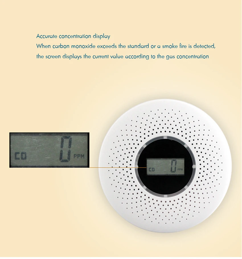 

Combination Smoke and Carbon Monoxide Detector LCD Display Home Smoke CO Alarm Detector, Light Voice Warning, Battery Operated