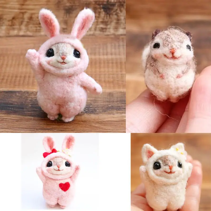 

Handicraft DIY Wool Felt Cute Rabbit Squirrel Nonfinished Creative Gift Craft Toy Doll Animal Pendant Poked Material Package Set