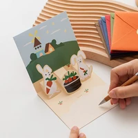 3d folding greeting card cute animal series pop up design kids birthday gifts holiday wishes postcard with envelope