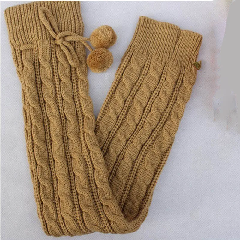 Женские зимние длинные гетры с помпоном выше колена пыльники для девочек модные