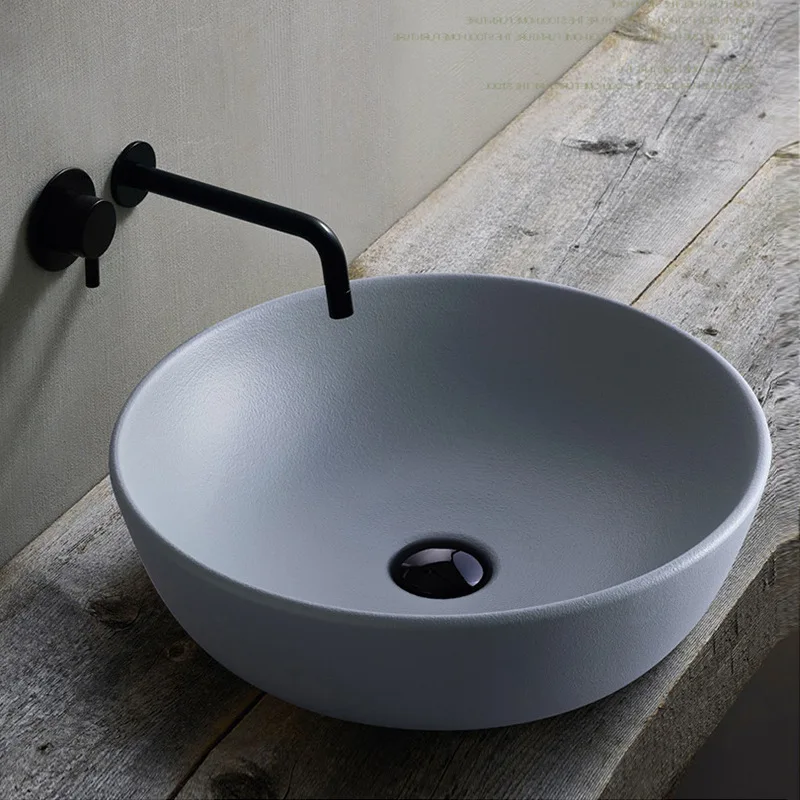 

Above Counter Light Luxury Bathroom Round Single Basin Vessel Bowl Ceramic Pink Color Countertop Wash Hand