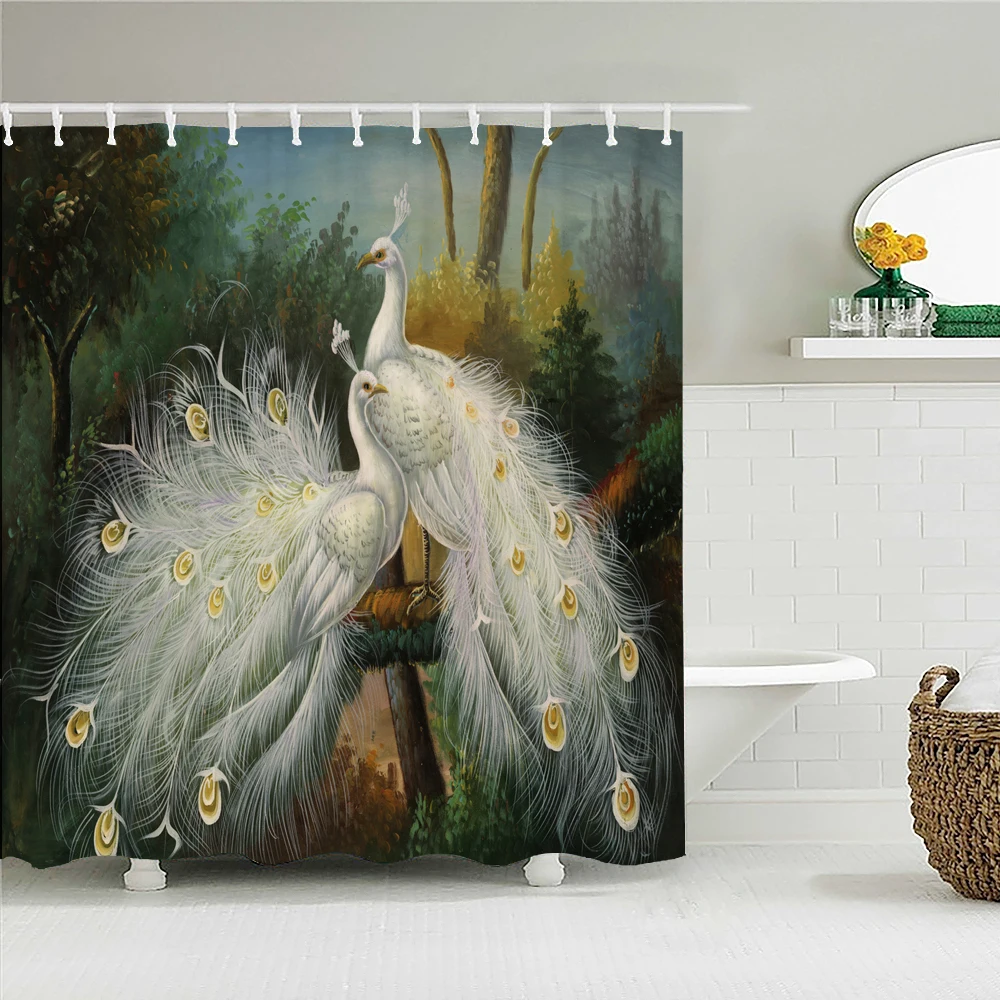 

Tropical Plants Animals Bathroom Curtains Green Leaf Plant Waterproof Polyester Shower Curtain Nordic Home Bath Room Decoration