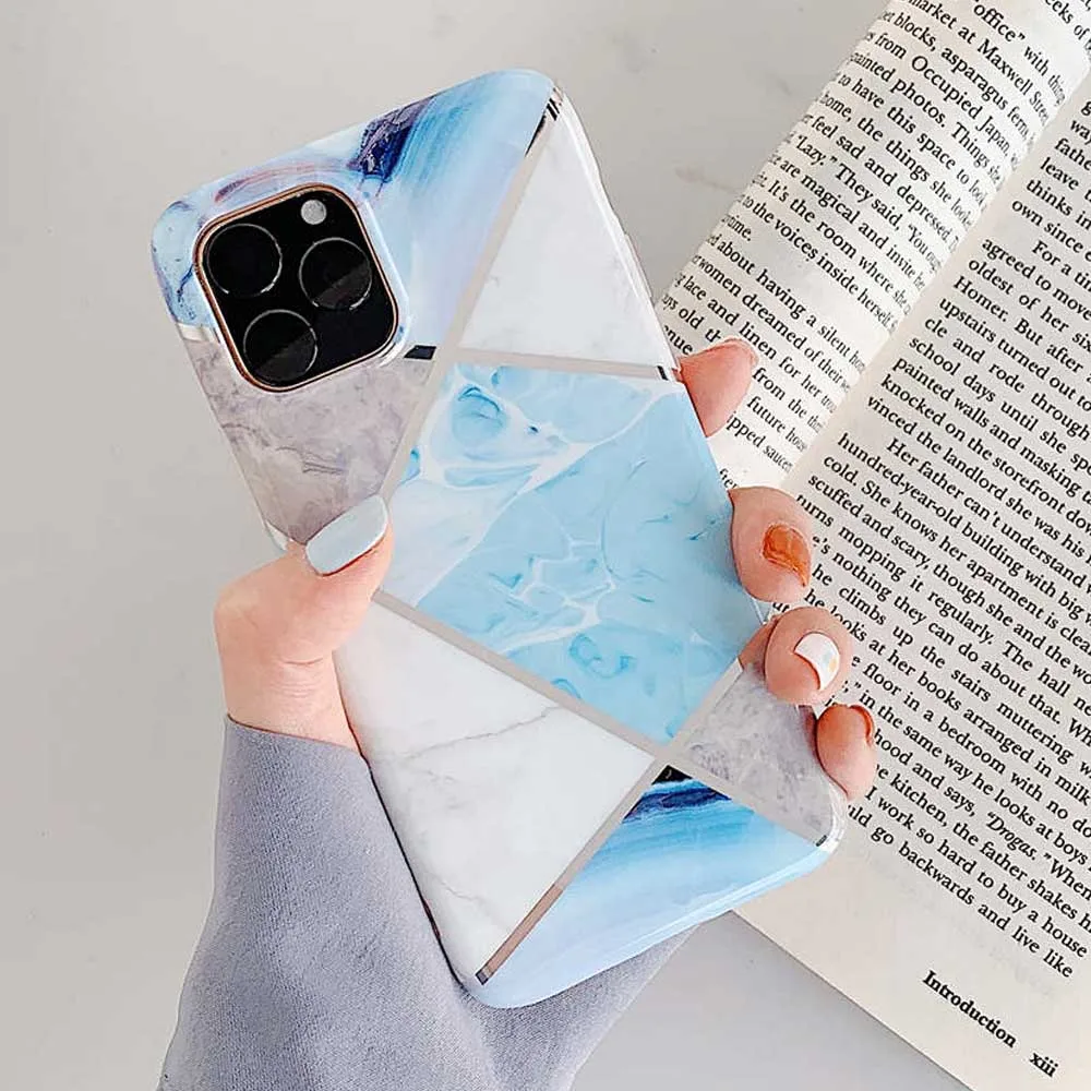 Light Blue Покрытие геометрический мраморный чехол для iphone 7 XR 11 Pro Max чехол для iphone X XS Max 8 7 6 6S Plus чехол для телефона силиконовый мягкий чехол - Цвет: Light Blue