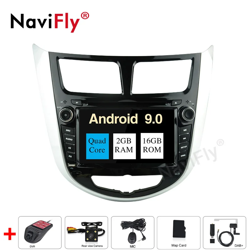 NaviFly Android 9,0 Восьмиядерный автомобильный dvd-плеер для HYUNDAI VERNA/ACCENT/SOLARIS 2011-2012 Автомобильный мультимедийный радио Поддержка DVR wifi - Цвет: 16G camera DVR DAB