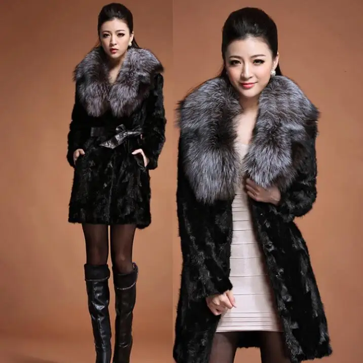 Black fur leather jacket womens warm faux mink fur leather coat women loose jackets winter autumn thicken fashion