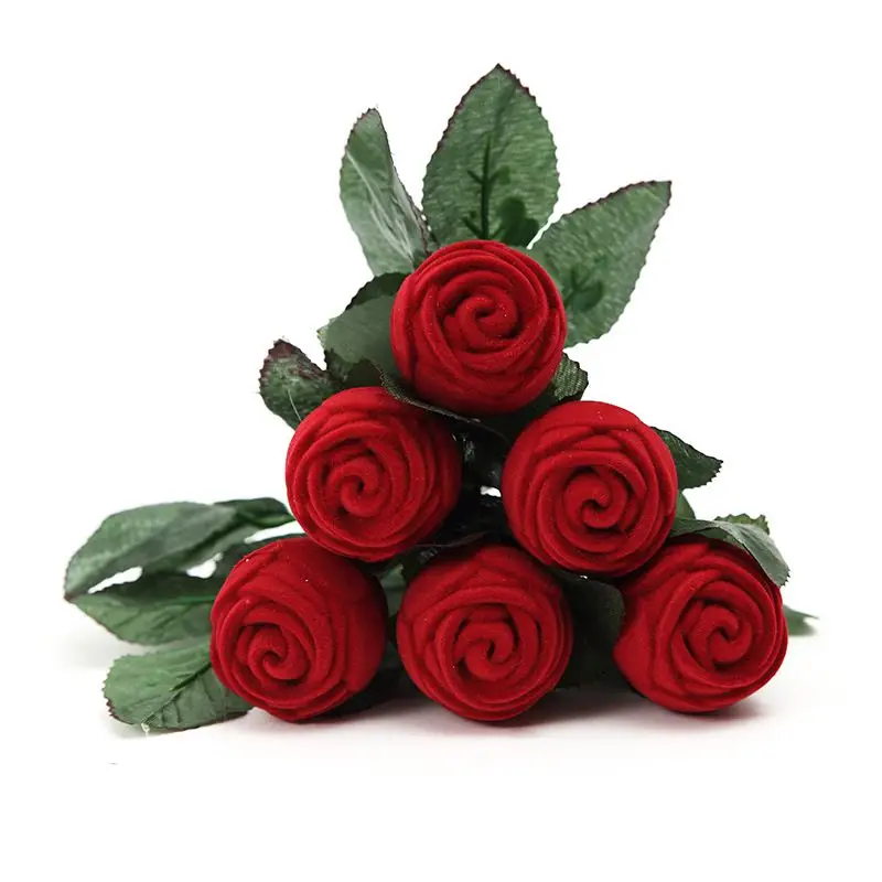 Creative Romantic Rose Ring Box Flower Flocking Holder Velvet Packing Jewelry Case for Engagement Valentine Day | Дом и сад